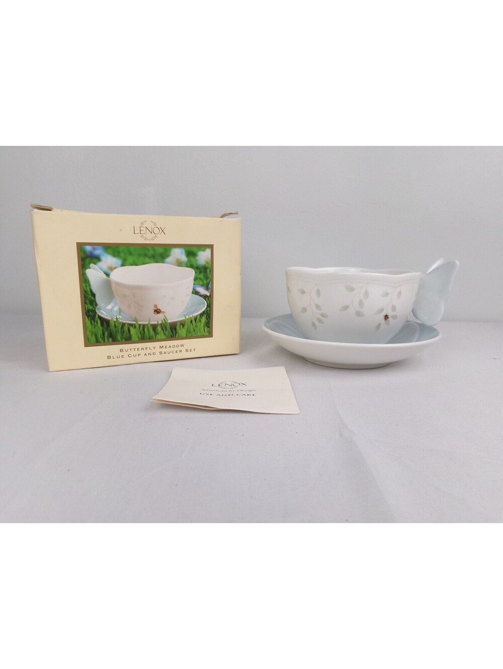 Lenox Butterfly Meadow Blue Figural Cup Saucer 806721 Discontinued Box